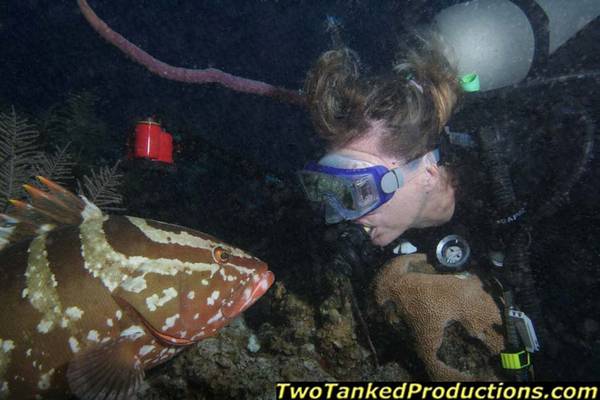 Deb and the Nassau Grouper at West Caicos Key